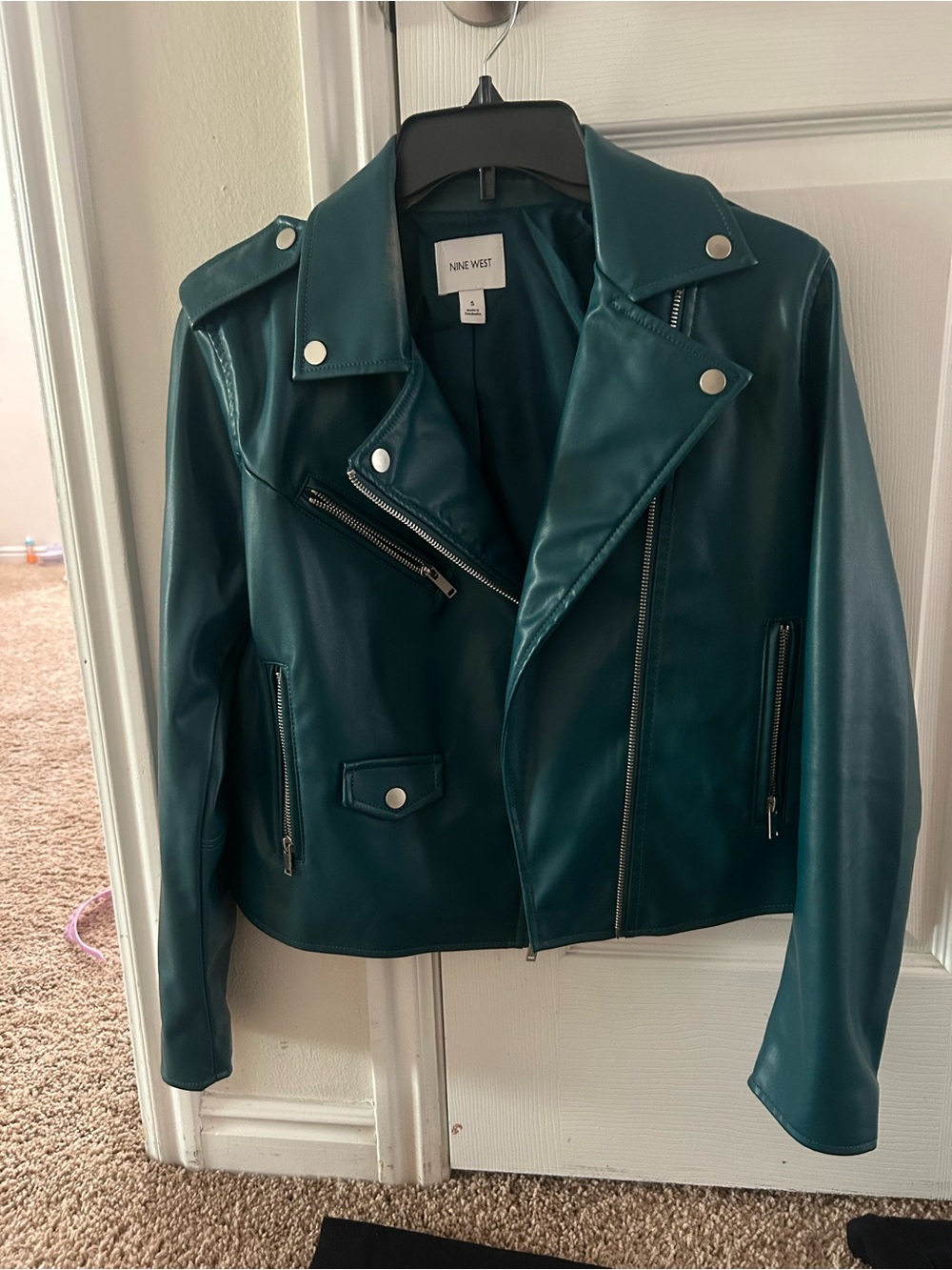 Nine West Teal Faux Leather Moto Jacket